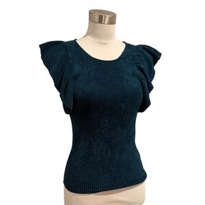 NWOT Free People green blue Teal chenille flutter sleeve knit top S